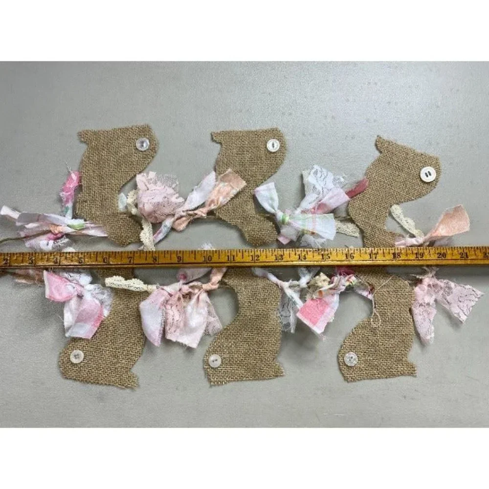 DIY Easter Bunny Burlap‎ Tied Rag Banner Kit Garland Cottage Romantic Farmhouse
